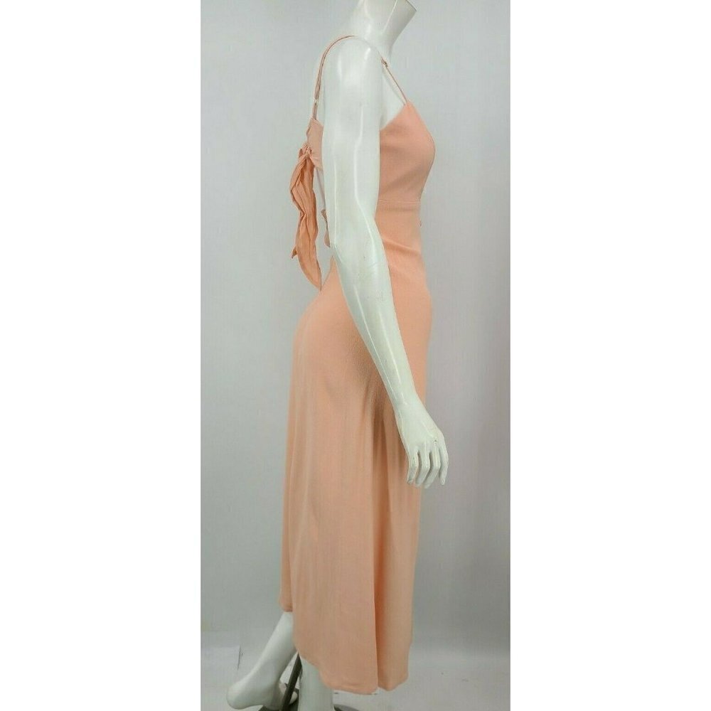 New Flynn Skye Mallory Midi Dress Womens XS Peach Rayon Cut Out Tie Back - Picture 3 of 7